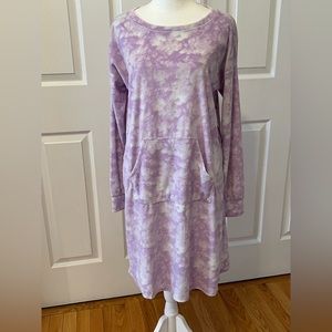 Sonoma purple white tie dye kangaroo pocket nightgown nightshirt size small